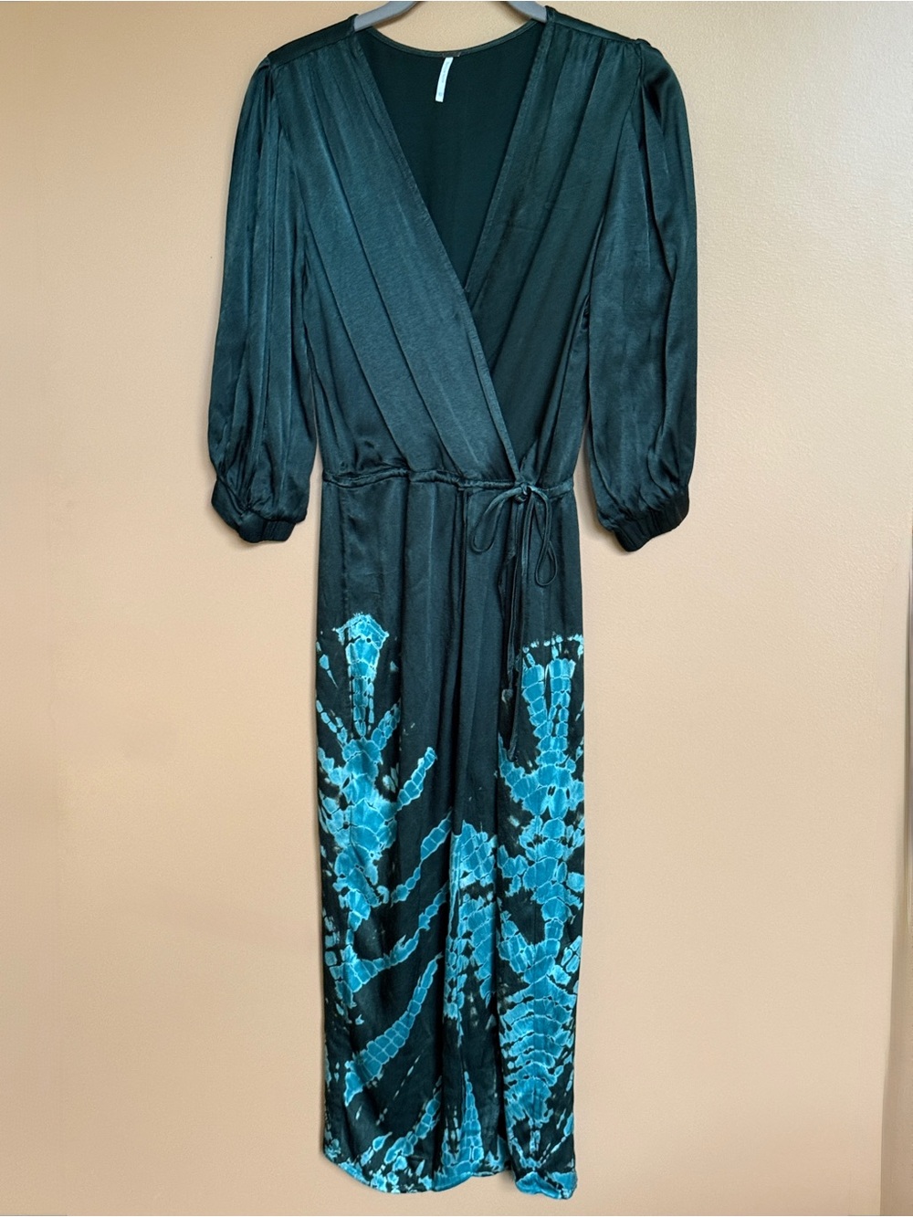 Young Fabulous & Broke Green Wrap Midi Dress with Teal Tie-Dye Hem